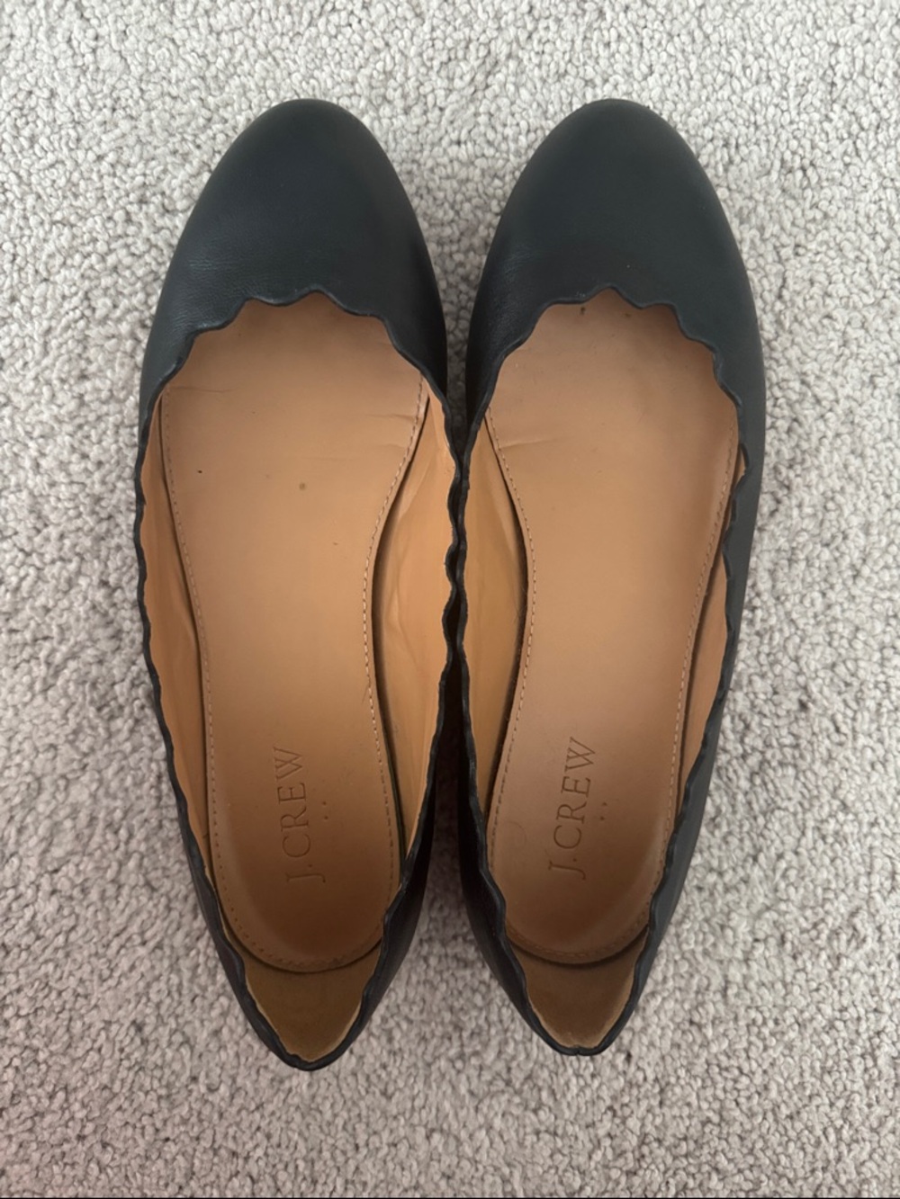 J. Crew Black Scalloped Leather Flats